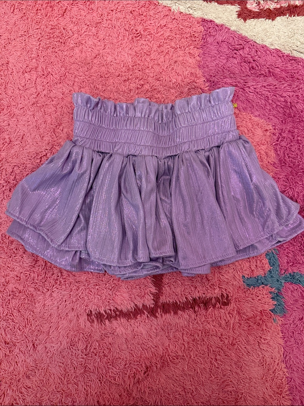Lola + The Boys Lavender Shimmery Ruffle Skirt-Style Shorts